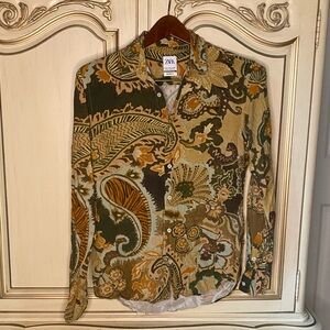 Zara Paisley Print Button Down Long Sleeve Relaxed Fit Top Size Small #53